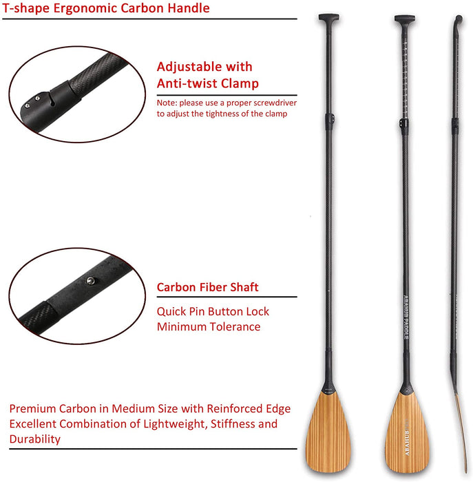 Abahub Carbon Fiber SUP Paddle 3-Piece Adjustable Stand Up Paddle Carbon Shaft & Black/Blue/Yellow