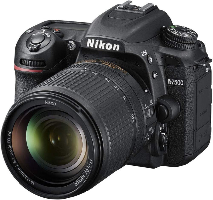 Nikon D7500 DSLR Camera w/ 18-140mm Lens (International Model) - 128GB - Case - EN-EL15 Battery