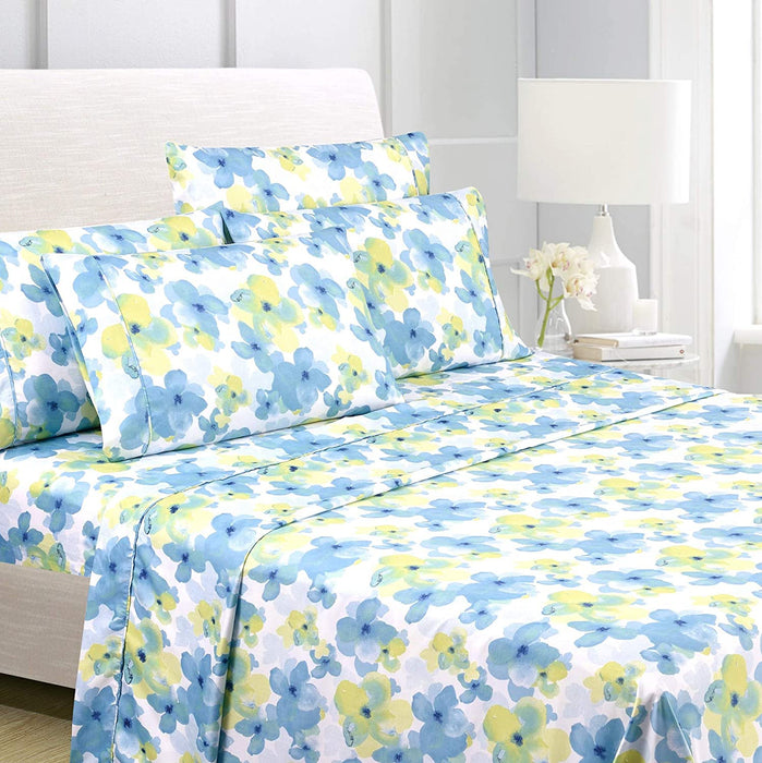 American Home Collection Deluxe 6 Piece Printed Sheet Set of Brushed Fabric, Deep Pocket Wrinkle Resistant - Hypoallergenic (Twin