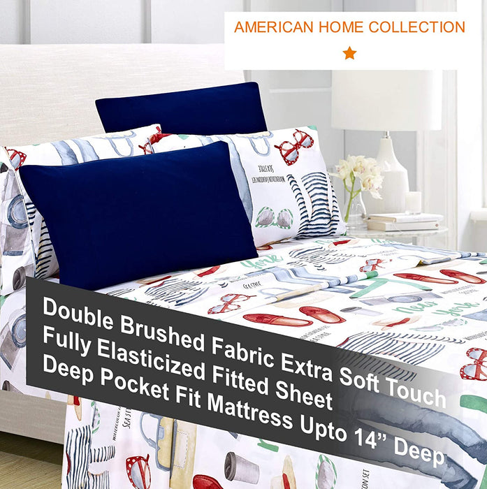 American Home Collection Deluxe 6 Piece Printed Sheet Set of Brushed Fabric, Deep Pocket Wrinkle Resistant - Hypoallergenic (Twin