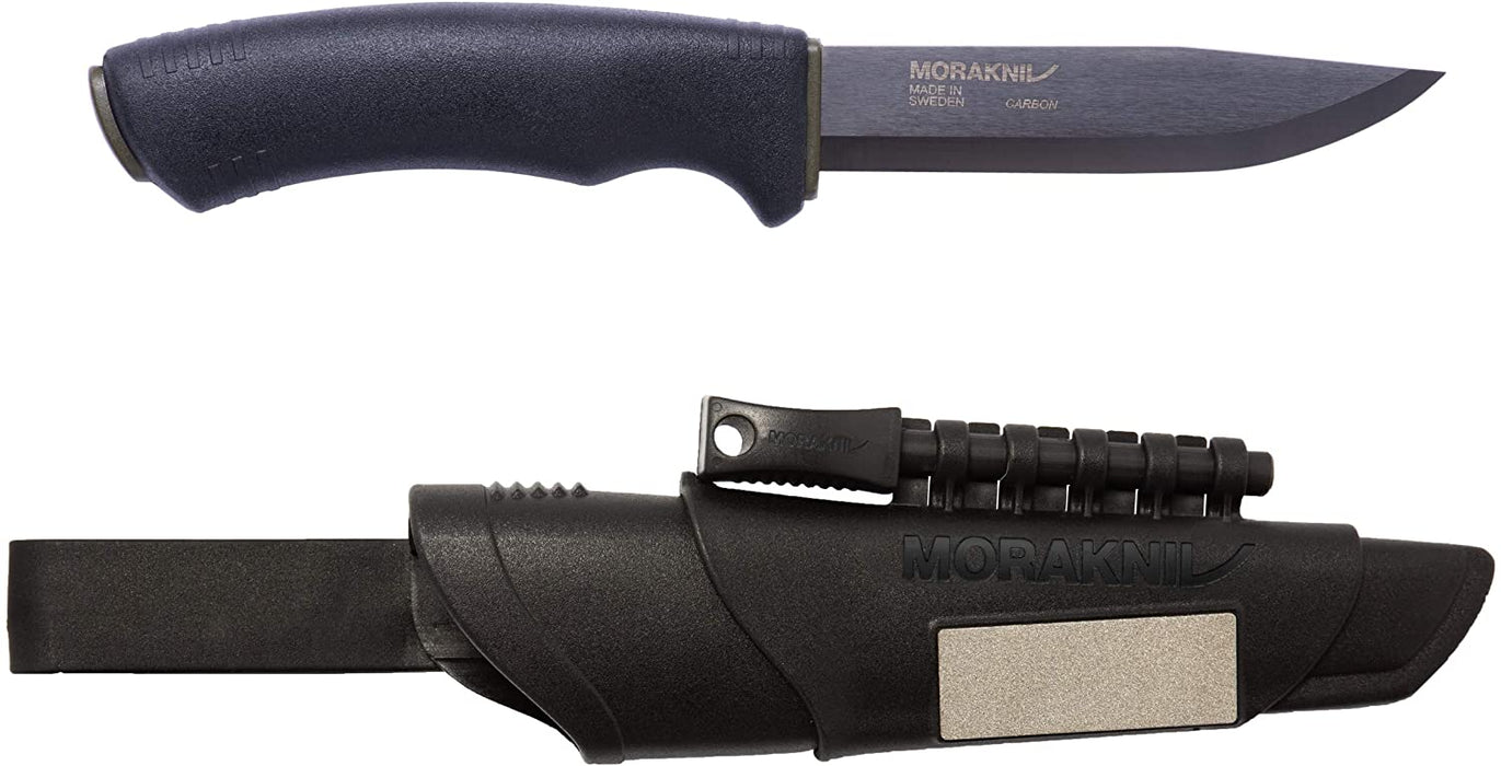 Morakniv Bushcraft Carbon Steel Survival Knife with Fire Starter and Sheath, 4.3-Inch, Black