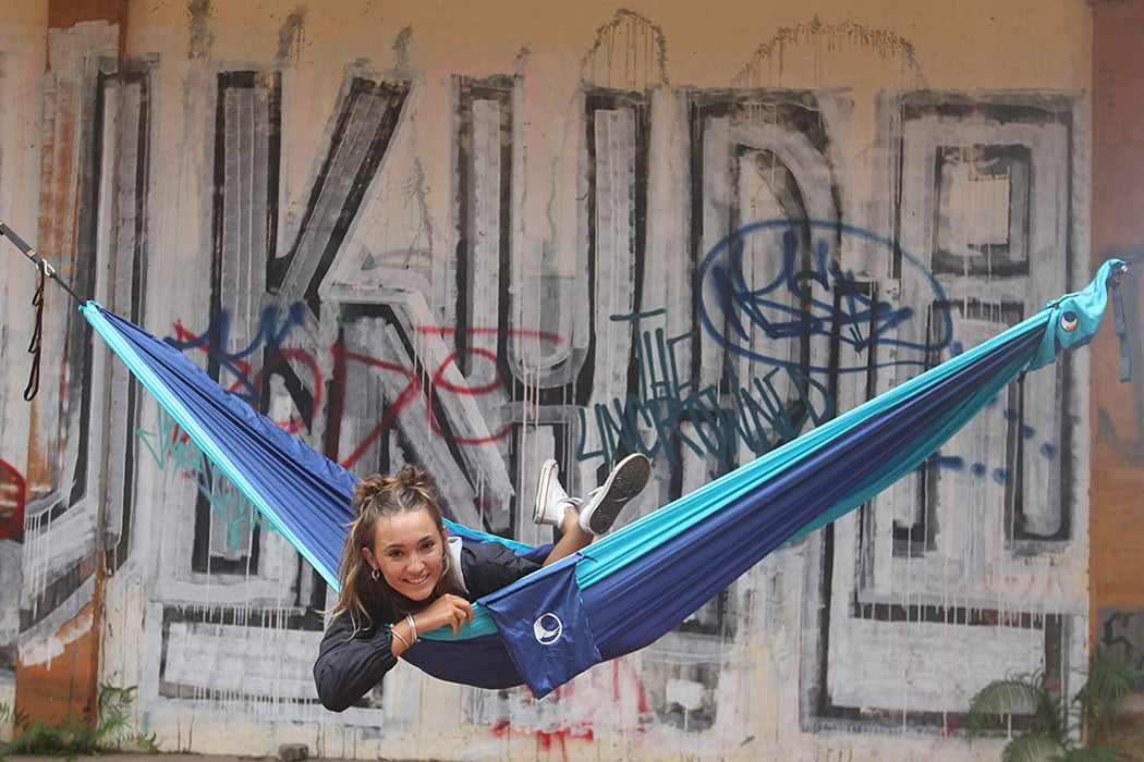 Ticket to the Moon Fair Trade & Handmade 1-2 Person King Size Lightweight Hammock for Traveling, Camping and Everyday Use, XXL, only 700g, Parachute-Silk, Set-Up < 1 min.