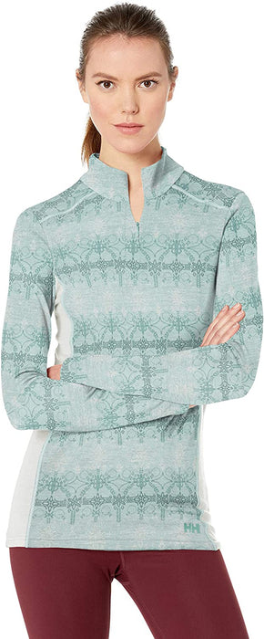 Helly-Hansen Womens Hh Merino Mid Graphic Print 1/2 Zip Lightweight Long-Sleeve Thermal Baselayer Top