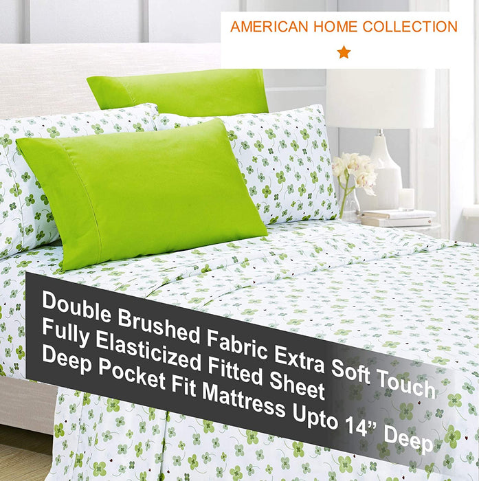 American Home Collection Deluxe 6 Piece Printed Sheet Set of Brushed Fabric, Deep Pocket Wrinkle Resistant - Hypoallergenic (Twin