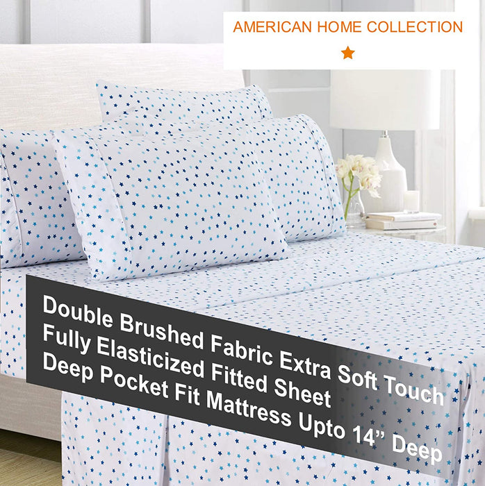 American Home Collection Deluxe 6 Piece Printed Sheet Set of Brushed Fabric, Deep Pocket Wrinkle Resistant - Hypoallergenic (Twin
