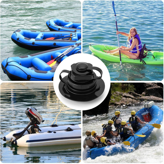 QUKRT 4 Pcs Boston Valve, One-Way Universal Fit Air Valve for Rubber Dinghy Raft Kayak Pool Boat Airbeds, Black