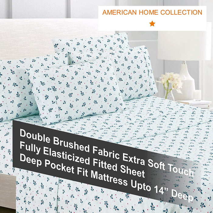 American Home Collection Deluxe 6 Piece Printed Sheet Set of Brushed Fabric, Deep Pocket Wrinkle Resistant - Hypoallergenic (Twin