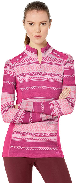 Helly-Hansen Womens Hh Merino Mid Graphic Print 1/2 Zip Lightweight Long-Sleeve Thermal Baselayer Top