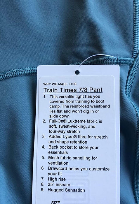 Lululemon Train Times 7/8 Pant - AQCG (Aquatic Green)