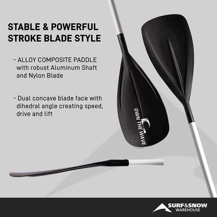 Own the Wave 2-Piece or 3-Piece Alloy Adjustable Standup SUP Paddle - Aluminum Shaft and Nylon Blade - Floating Paddleboard Paddle