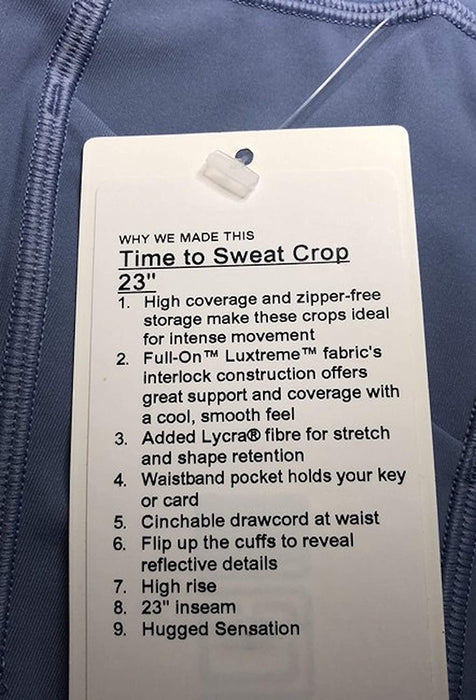 Lululemon TIME to Sweat Crop 23" PEPU (Peri Purple