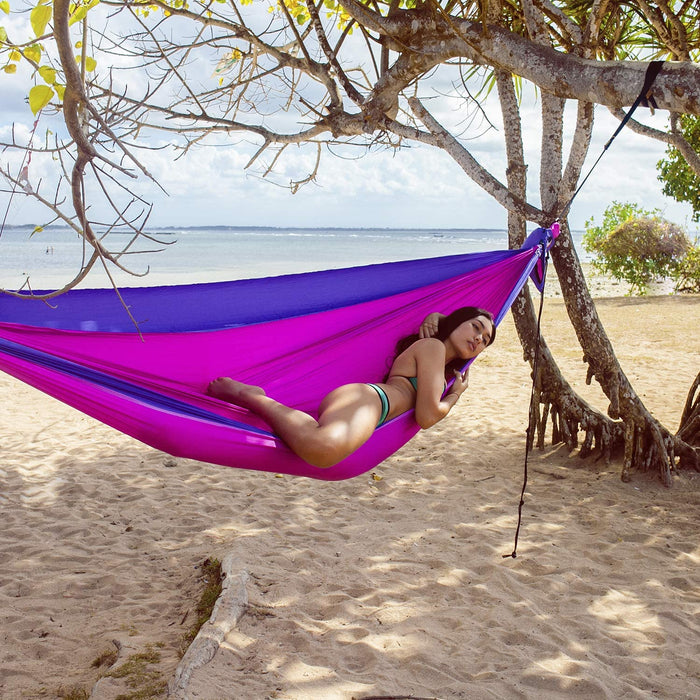 Ticket to the Moon Fair Trade & Handmade 1-2 Person King Size Lightweight Hammock for Traveling, Camping and Everyday Use, XXL, only 700g, Parachute-Silk, Set-Up < 1 min.