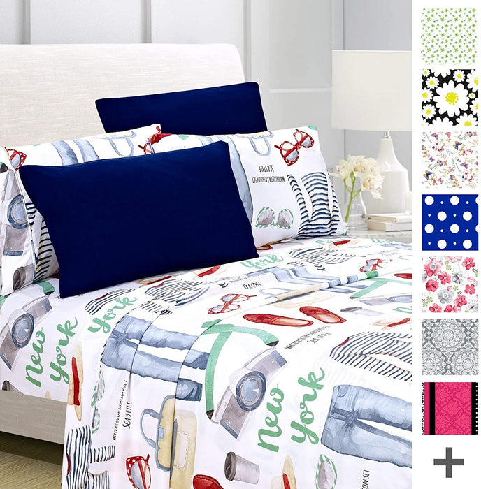 American Home Collection Deluxe 6 Piece Printed Sheet Set of Brushed Fabric, Deep Pocket Wrinkle Resistant - Hypoallergenic (Twin