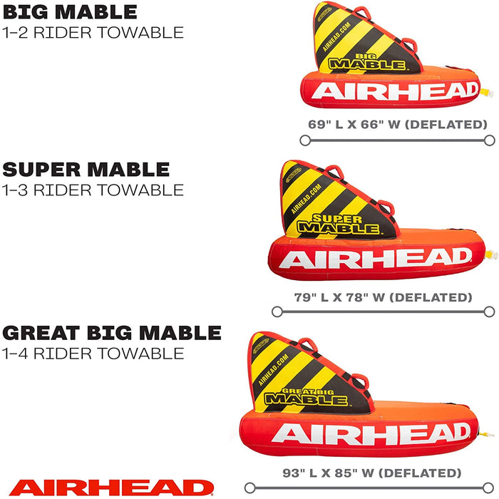 Airhead Great Big Mable | 1-4 Rider Towable Tube for Boating, Orange, Red, Yellow