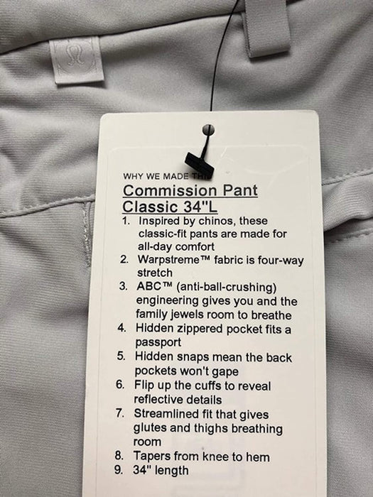 Lululemon Commission Pant Classic 34" L - VPOR (Vapor)