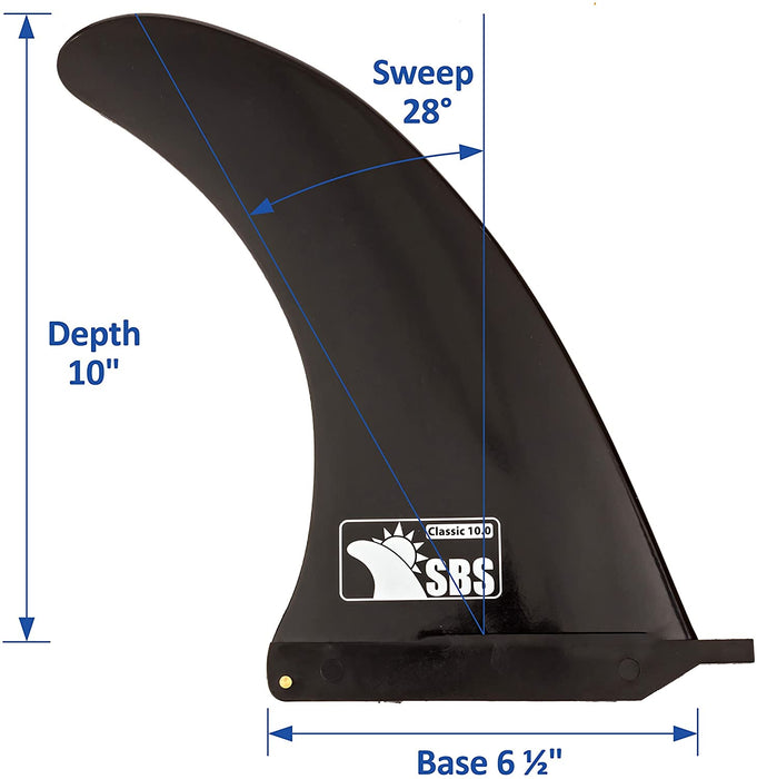 SBS 10" Surf & SUP Fin - Free No Tool Fin Screw - 10 inch Center Fin for Longboard, Surfboard & Paddleboard