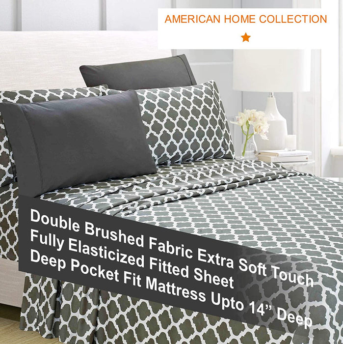 American Home Collection Deluxe 6 Piece Printed Sheet Set of Brushed Fabric, Deep Pocket Wrinkle Resistant - Hypoallergenic (Twin