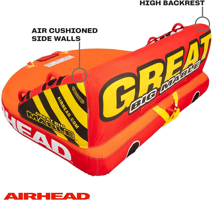 Airhead Great Big Mable | 1-4 Rider Towable Tube for Boating, Orange, Red, Yellow