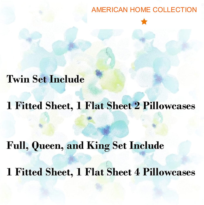 American Home Collection Deluxe 6 Piece Printed Sheet Set of Brushed Fabric, Deep Pocket Wrinkle Resistant - Hypoallergenic (Twin