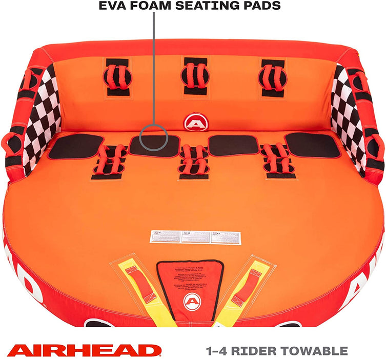 Airhead Great Big Mable | 1-4 Rider Towable Tube for Boating, Orange, Red, Yellow
