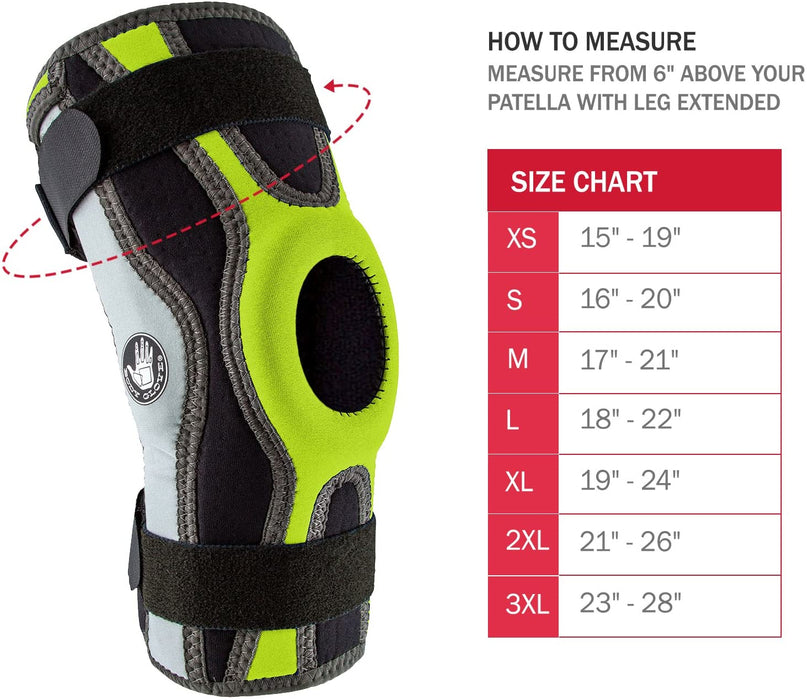 Body Glove Sports Wrap Knee Brace - Injury Prevention Removable Bilateral Hinges - Knee Wrap Supports Mild ACL, PCL, MCL Sprains - Patella and Meniscus Tear Pain Relief (Green