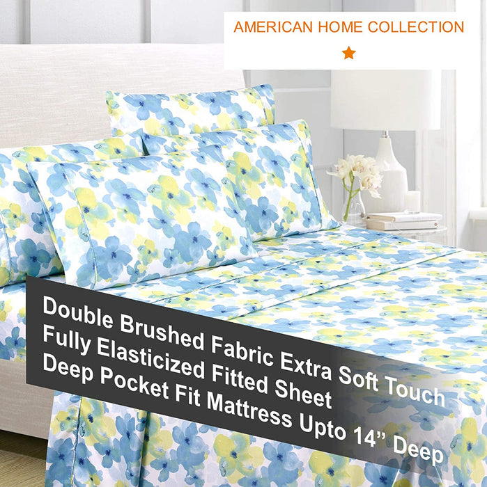 American Home Collection Deluxe 6 Piece Printed Sheet Set of Brushed Fabric, Deep Pocket Wrinkle Resistant - Hypoallergenic (Twin