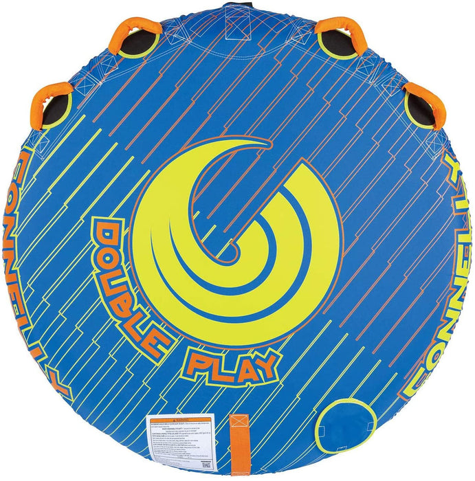 Connelly Double Play 60 Inch Diameter 2 Person Inflatable Platform Deck Boat Towable Lake Water Inner Tube, Blue and Orange