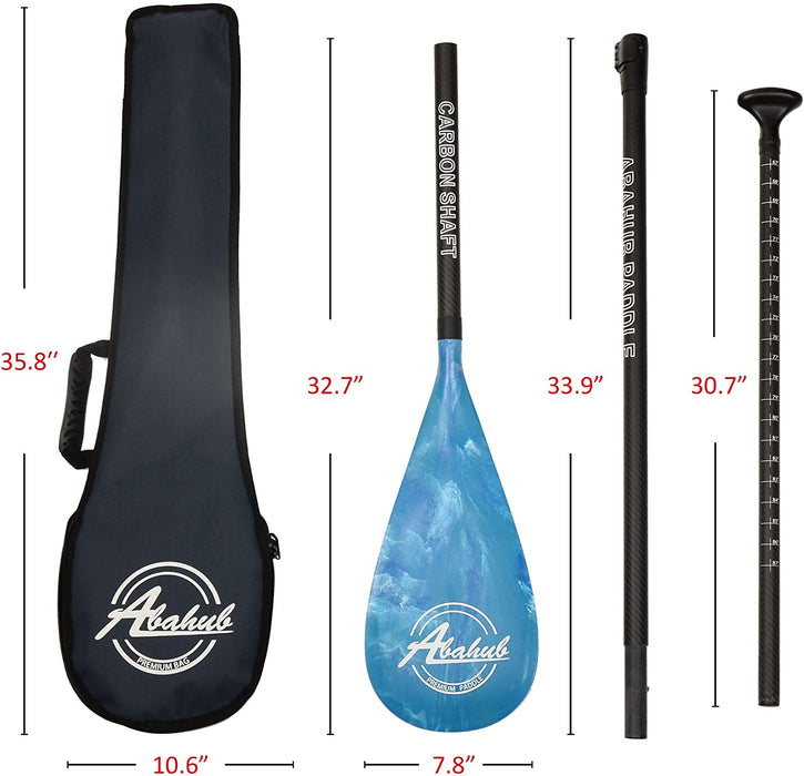 Abahub 3-Piece Adjustable Carbon Fiber SUP Paddle Carbon Shaft + Carrying Bag for Stand Up Paddleboard