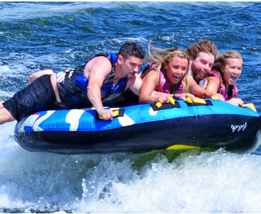 RAVE Sports Mega Storm Inflatable 1-4 Rider Towable Tube, blue, Three person (PV1812953)