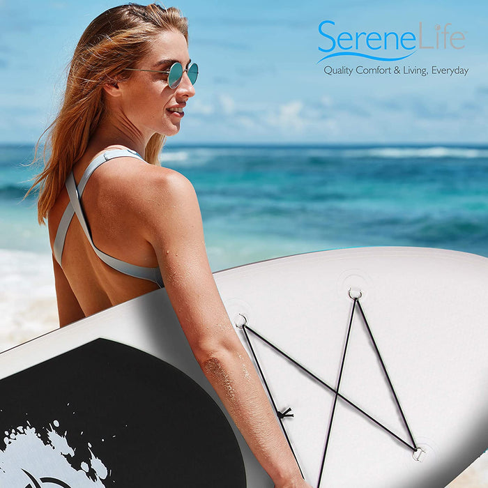 SereneLife Premium Inflatable Stand Up Paddle Board (6 Inches Thick) with SUP Accessories & Carry Bag | Wide Stance, Bottom Fin for Paddling, Surf Control