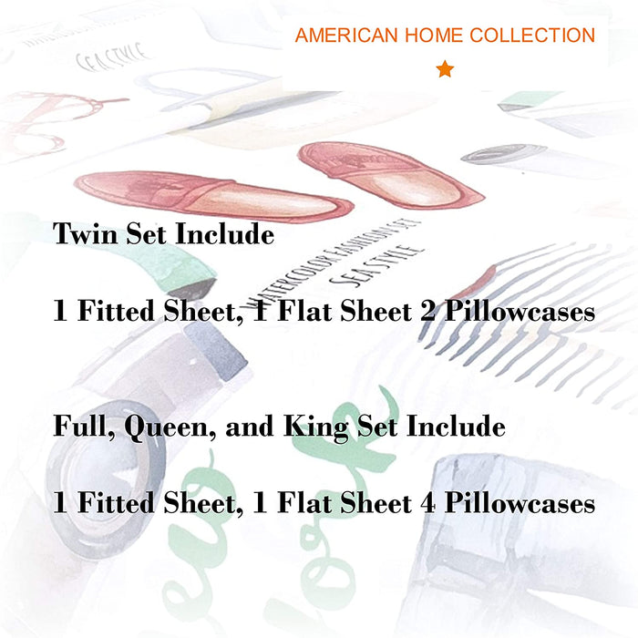 American Home Collection Deluxe 6 Piece Printed Sheet Set of Brushed Fabric, Deep Pocket Wrinkle Resistant - Hypoallergenic (Twin