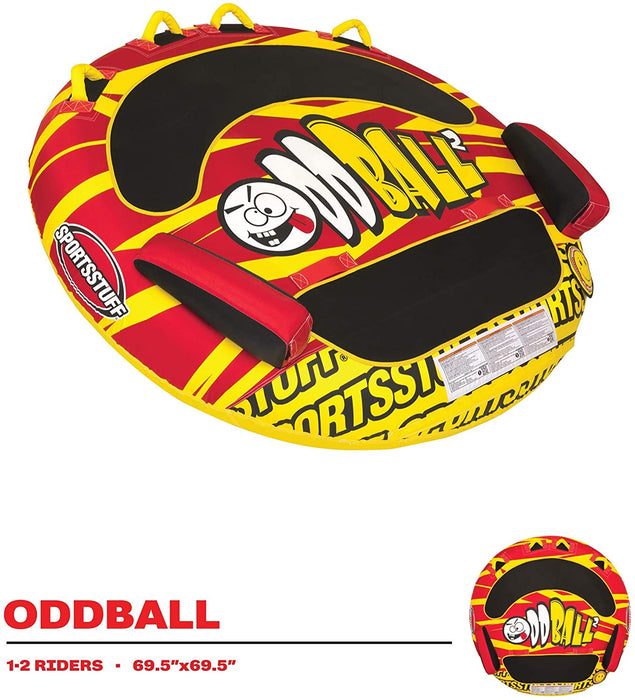 SportsStuff Oddball 2 | 1-2 Rider Towable Tube for Boating, red/Yellow, 53-5320
