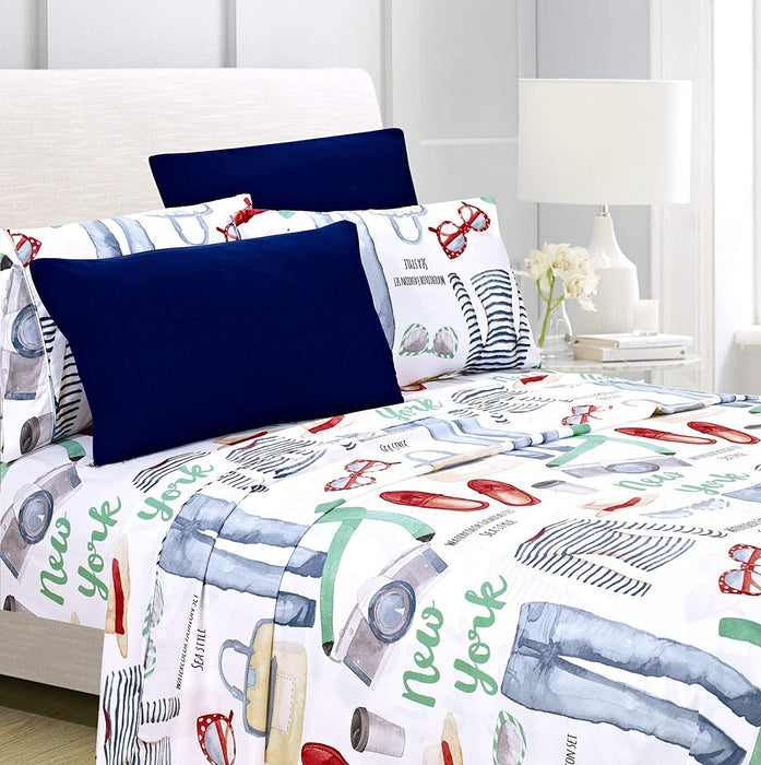 American Home Collection Deluxe 6 Piece Printed Sheet Set of Brushed Fabric, Deep Pocket Wrinkle Resistant - Hypoallergenic (Twin