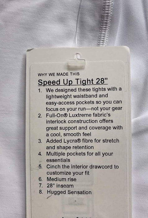 Lululemon Speed UP Tight 28" - White