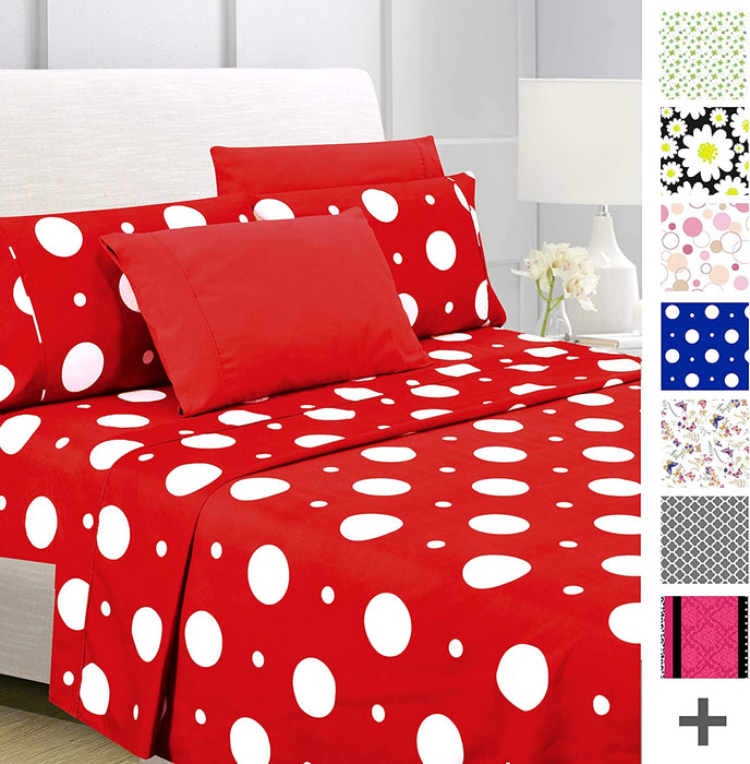 American Home Collection Deluxe 6 Piece Printed Sheet Set of Brushed Fabric, Deep Pocket Wrinkle Resistant - Hypoallergenic (Twin