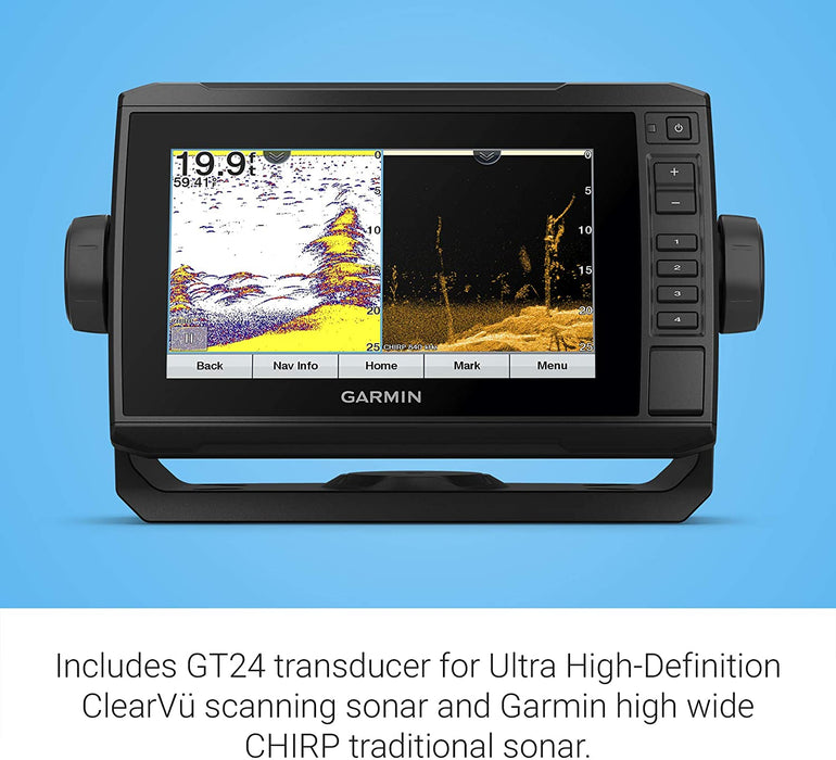 Garmin ECHOMAP UHD 73cv, 7" Keyed-Assist Chartplotter with U.S. LakeVü g3 and GT24UHD-TM transducer