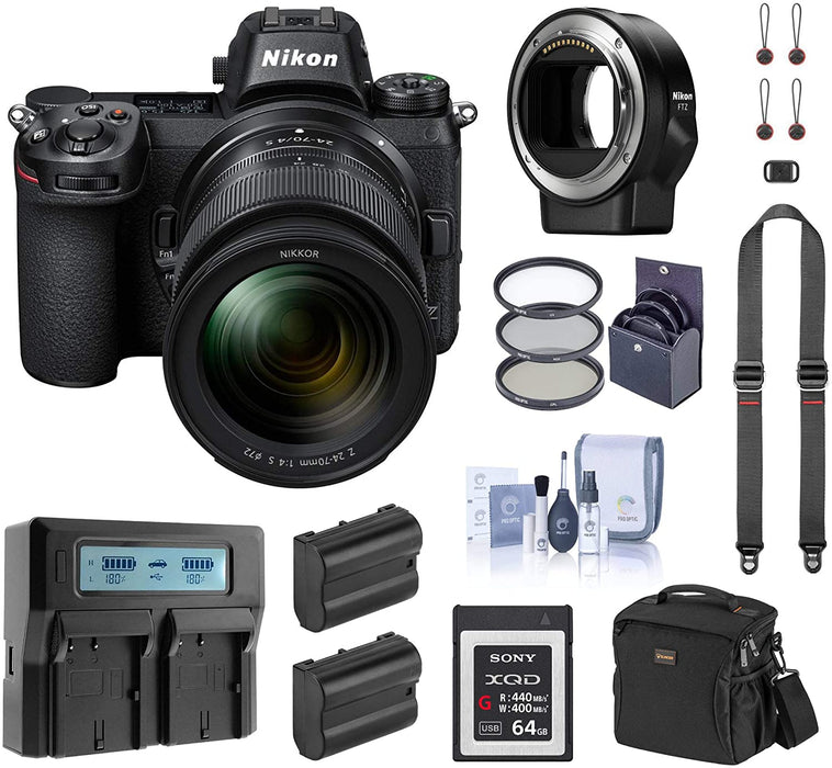 Nikon Z7 FX-Format Mirrorless Digital Camera with 24-70mm Lens, Complete Bundle with FTZ Mount Adapter, 64GB XQD Card, 2 Extra Battery and Accessories