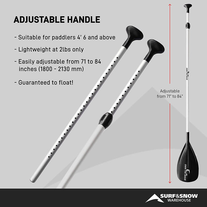 Own the Wave 2-Piece or 3-Piece Alloy Adjustable Standup SUP Paddle - Aluminum Shaft and Nylon Blade - Floating Paddleboard Paddle