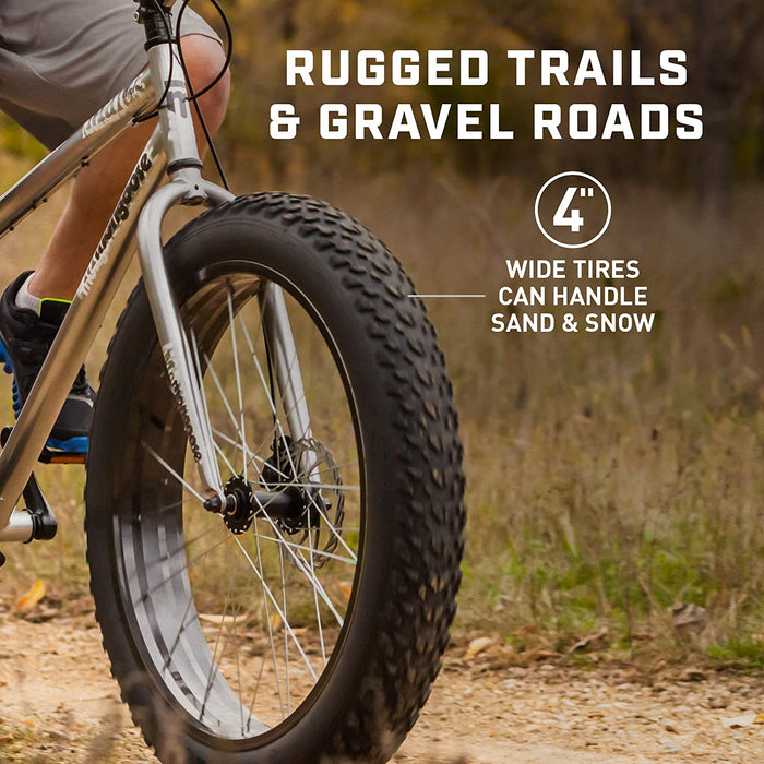 Mongoose Malus Fat Tire Bike with 26-Inch Wheels, with Steel Frame, 7-Speed Shimano Drivetrain, and Mechanical Disc Brakes