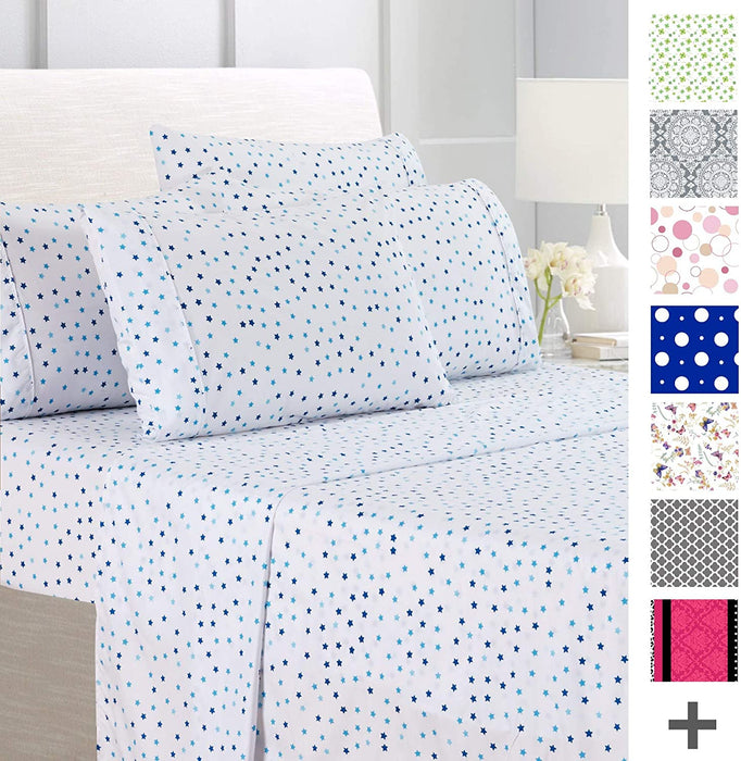 American Home Collection Deluxe 6 Piece Printed Sheet Set of Brushed Fabric, Deep Pocket Wrinkle Resistant - Hypoallergenic (Twin