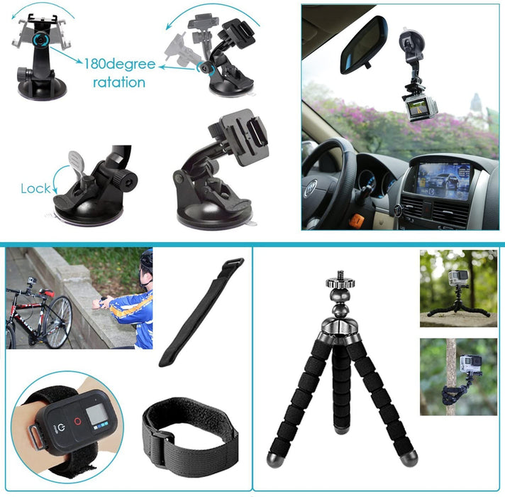 GoPro Hero 7 Black with 50 Piece Action Accessory Kit - Straps - Harnesses - Mounts - Adapters All-in-One Bundle