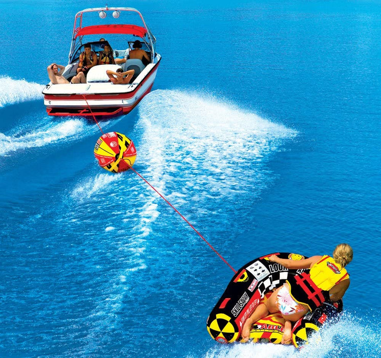 SPORTSSTUFF Towable Booster Tube Yellow, Red, Black, Dimensions inflated (38in x 28in) deflated (45in x 36in)