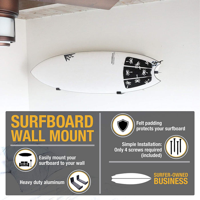 Ho Stevie! Surfboard Wall Mount - Minimalist Wall Racks for Shortboards and Longboards (Screws Included)