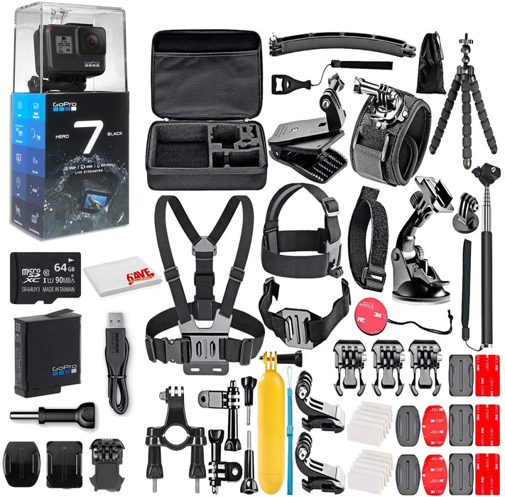 GoPro - HERO7 Silver 4K Waterproof Action Camera - with 50 Piece Accessory Kit - Touch Screen 4K HD Video - 10MP Photos - Live Streaming Stabilization - Silver - Loaded Bundle