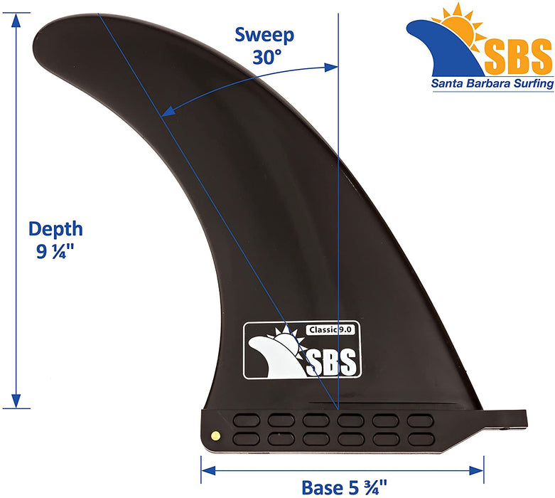Santa Barbara Surfing SBS - 9" Longboard & SUP Single Fin - Center Fin for Surfboards & Paddleboards