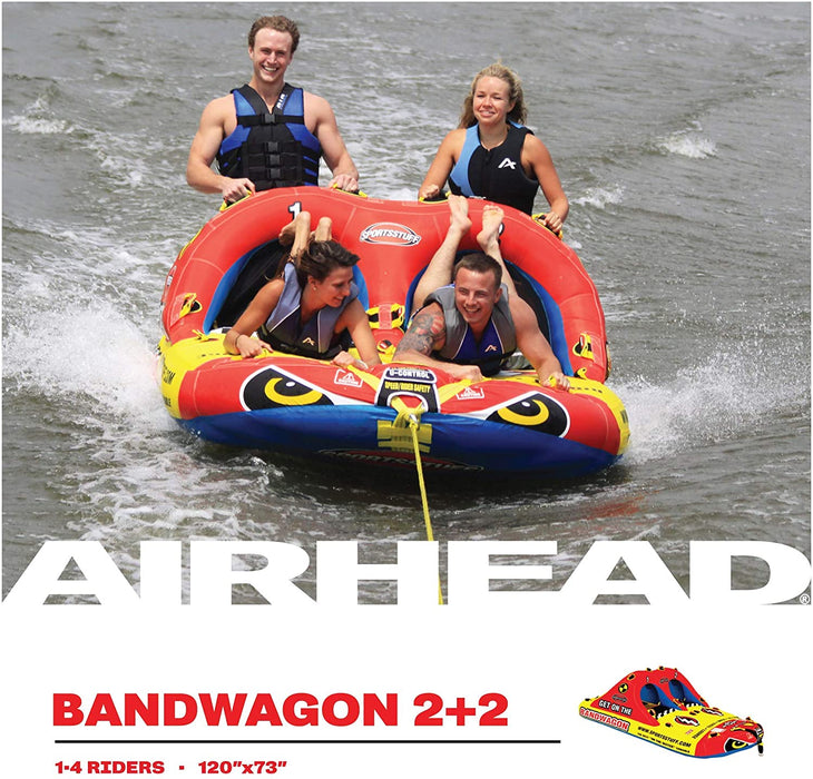 SportsStuff Bandwagon 2+2 | 1-4 Rider Towable Tube for Boating, Black, Dimensions = inflated (118in x 70in) deflated (124in x 76in) (53-1620)