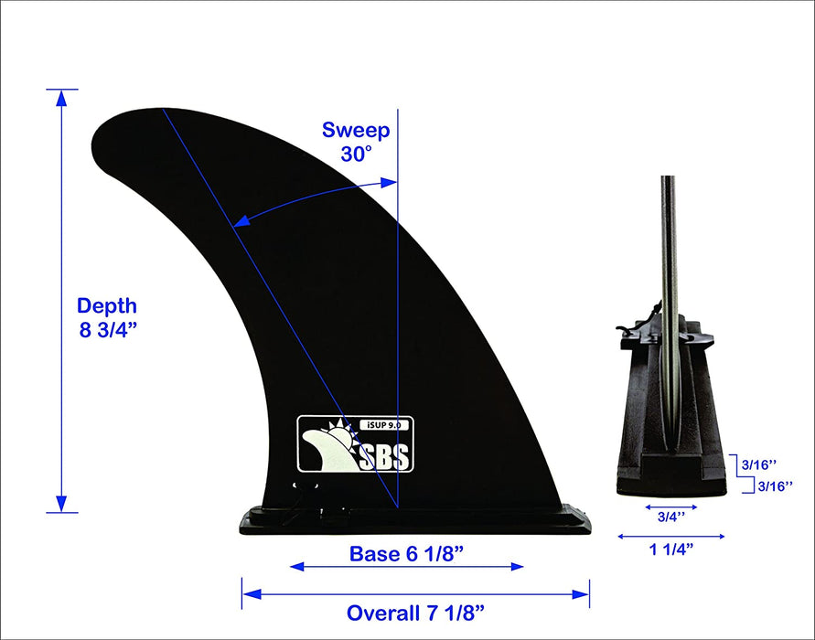 Santa Barbara Surfing SBS 9" iSUP Fin - Quick Release Slide in Fin for Inflatable Paddleboard (Aqua Marina, Vilano, etc)
