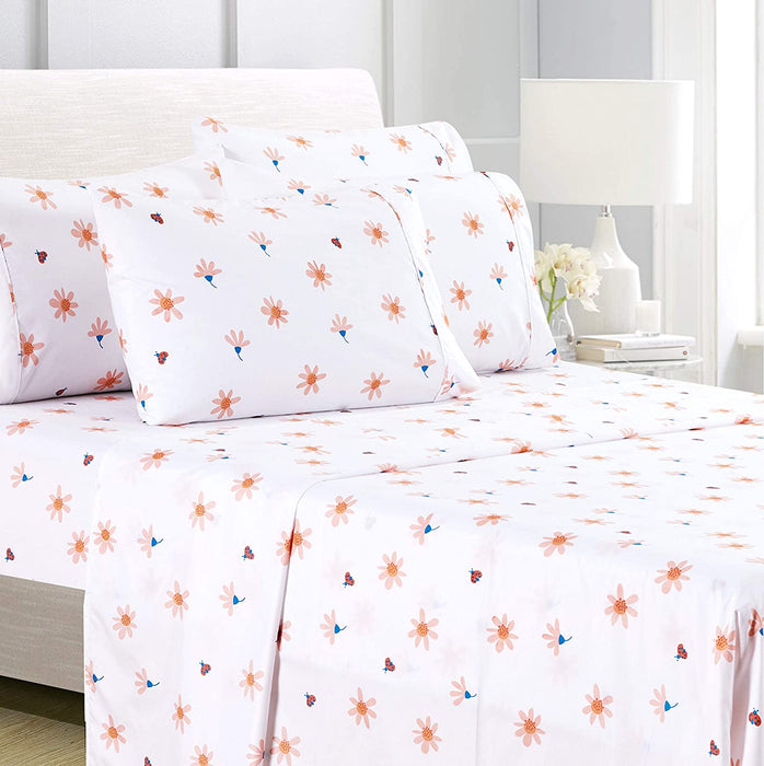 American Home Collection Deluxe 6 Piece Printed Sheet Set of Brushed Fabric, Deep Pocket Wrinkle Resistant - Hypoallergenic (Twin