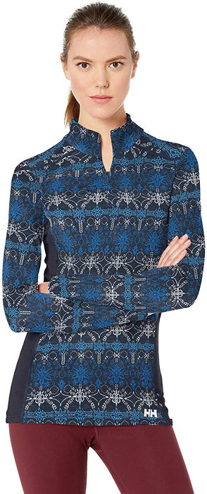 Helly-Hansen Womens Hh Merino Mid Graphic Print 1/2 Zip Lightweight Long-Sleeve Thermal Baselayer Top