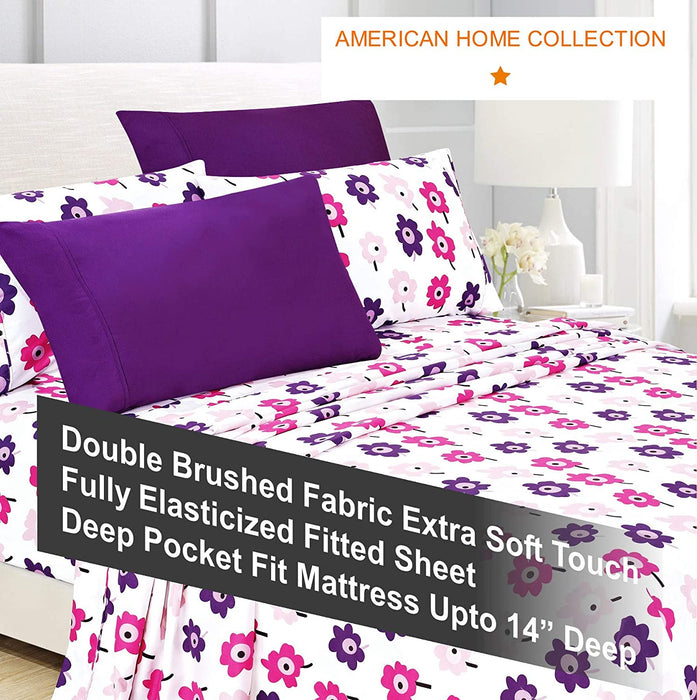 American Home Collection Deluxe 6 Piece Printed Sheet Set of Brushed Fabric, Deep Pocket Wrinkle Resistant - Hypoallergenic (Twin